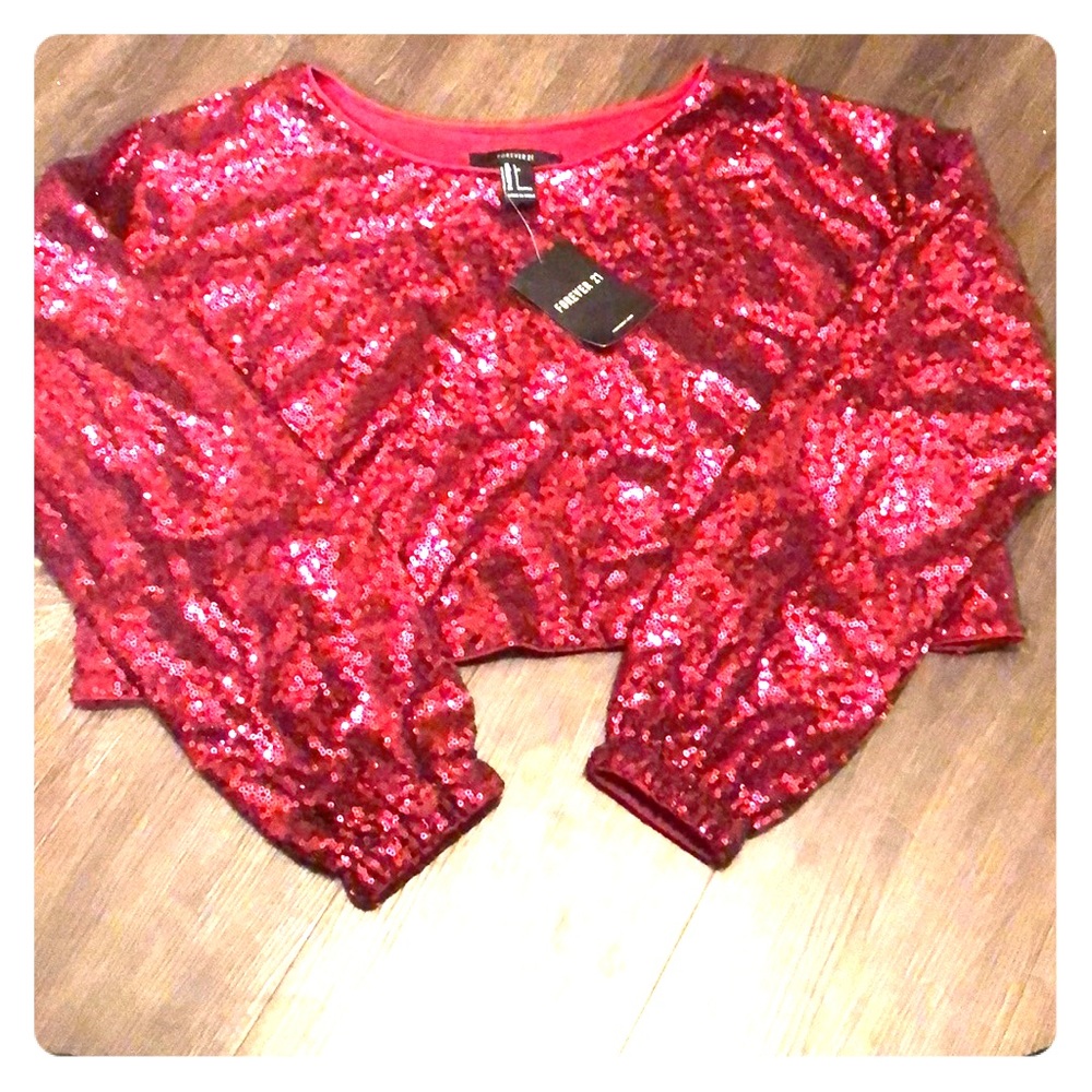 Red Sequin Crop Top